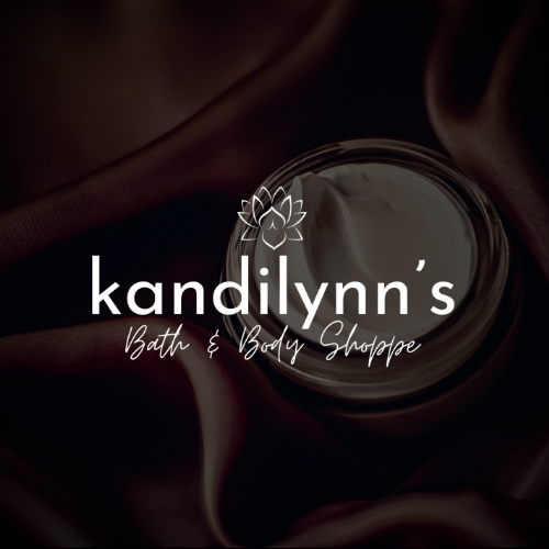 kandilynn's™ Brand Merchandise logo with silk background in raspberry color with jar of facial rejuvenation cream.